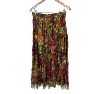 Vtg Take Two Womens Skirt Multicolor Floral Pleated Maxi Sheer Hem Large